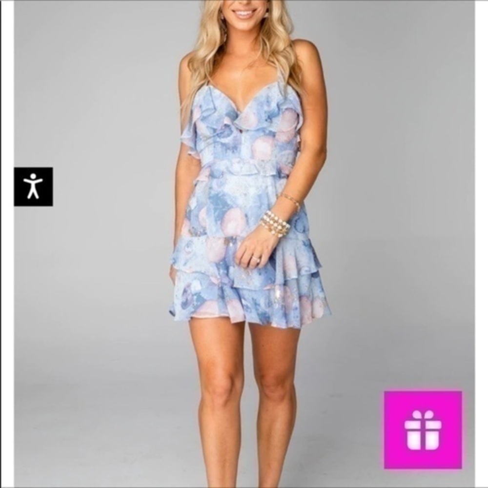 NWT Buddy Love Cosmic  Blue Mini Dress with lace up back